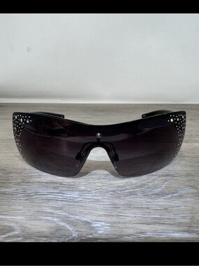 Foster Grant Purple Rhinestone Sunglasses Rimless Oversized Tinted Embellished